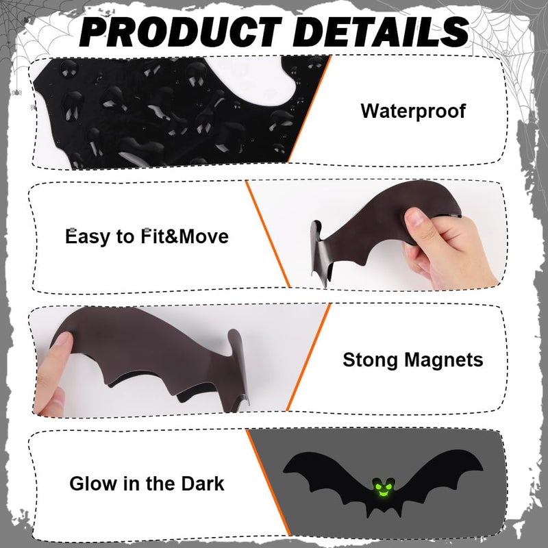 YUJUN 24PCS Halloween Garage Door Decorations Black Bats Glow in The Dark Eyes Magnets Garage Door Luminous Magnetic Stickers for Halloween Refrigerator Garage Indoor Outdoor Car Decorations - Image 4